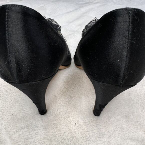 Chanel Shoes Vintage Satin CC Tulle Rosette 80s Cocktail Party Pumps 36 Black - Picture 9 of 13